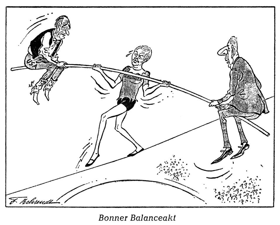 Karikatur von Behrendt zur Außenpolitik von Bundeskanzler Kiesinger (26. April 1967)