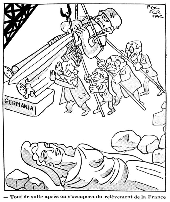 Caricature de Ferjac sur le redressement de l'Allemagne d'après-guerre (23 septembre 1947)