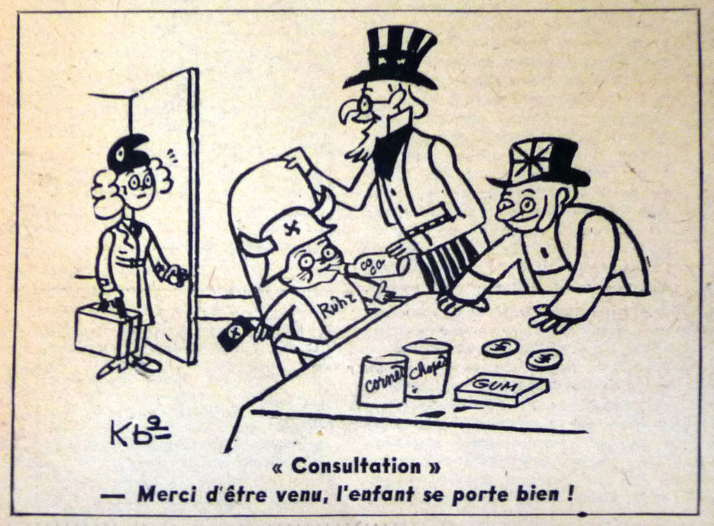 Cartoon by Kb2 on the question of the Ruhr (23 September 1947)