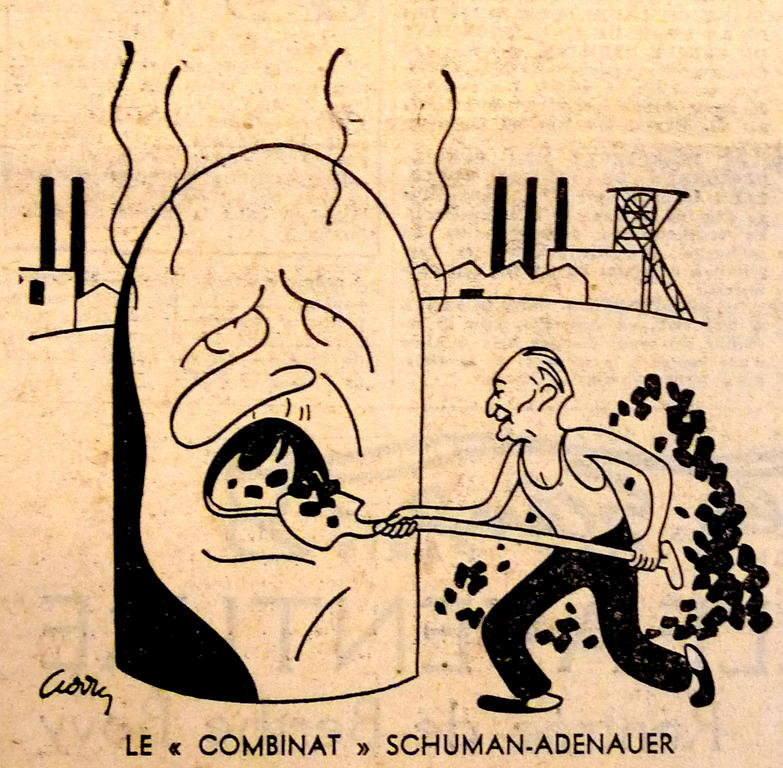 Cartoon by Curry on the implications of the Schuman Plan (11 May 1950)