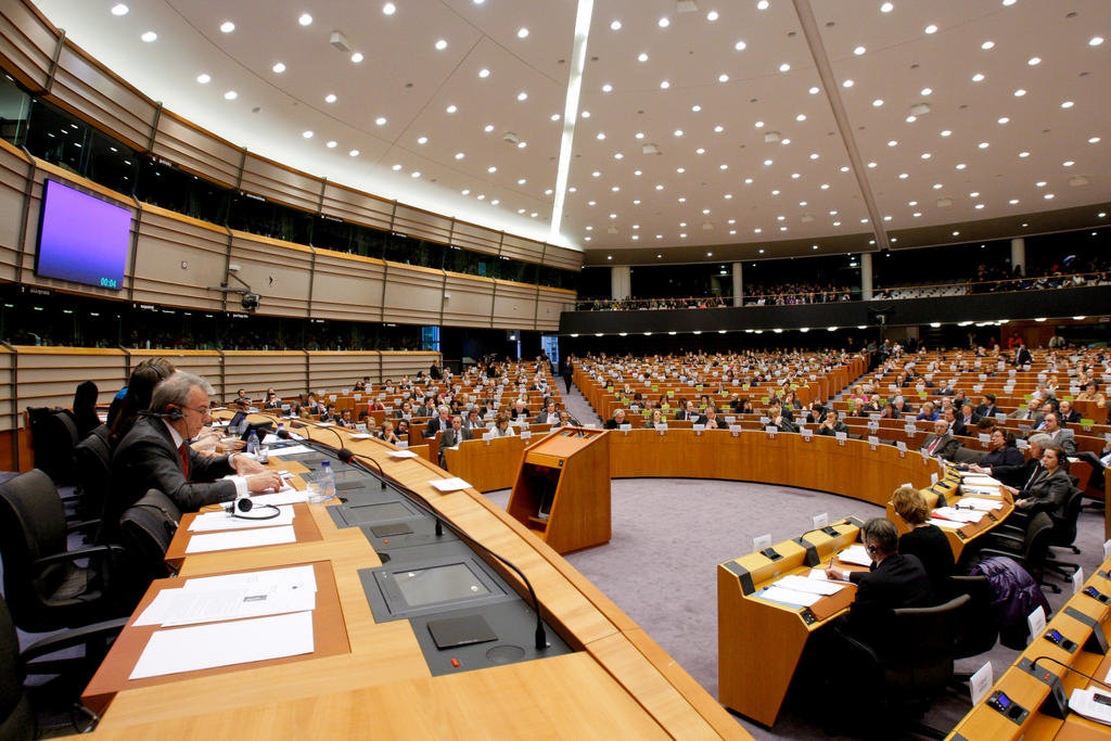 Vue de l'hémicycle du Parlement européen à Bruxelles