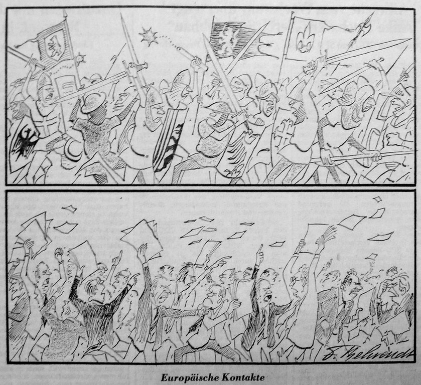 Caricature de Behrendt sur les dissensions politiques au sein de l'Europe communautaire (19 mars 1984)