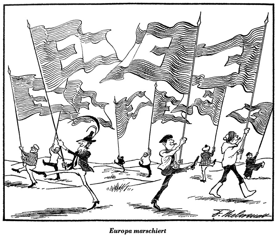 Caricature de Behrendt sur les élections européennes au suffrage universel (3 décembre 1976)