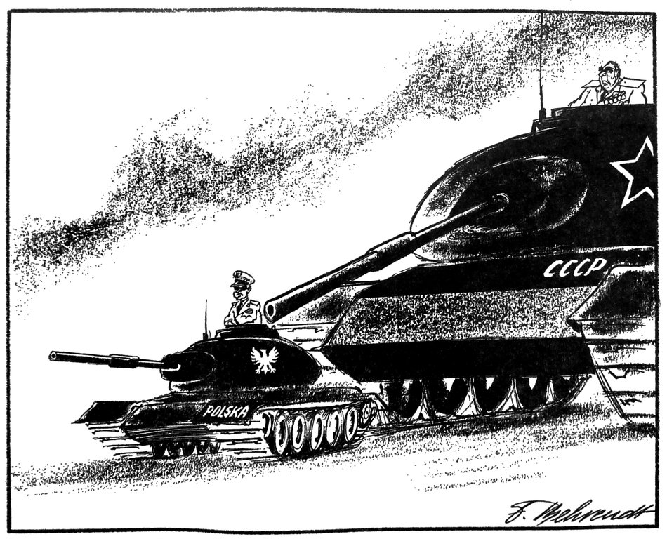 Caricature de Behrendt sur les possibles conséquences de la proclamation de l'état de guerre en Pologne (16 décembre 1981)