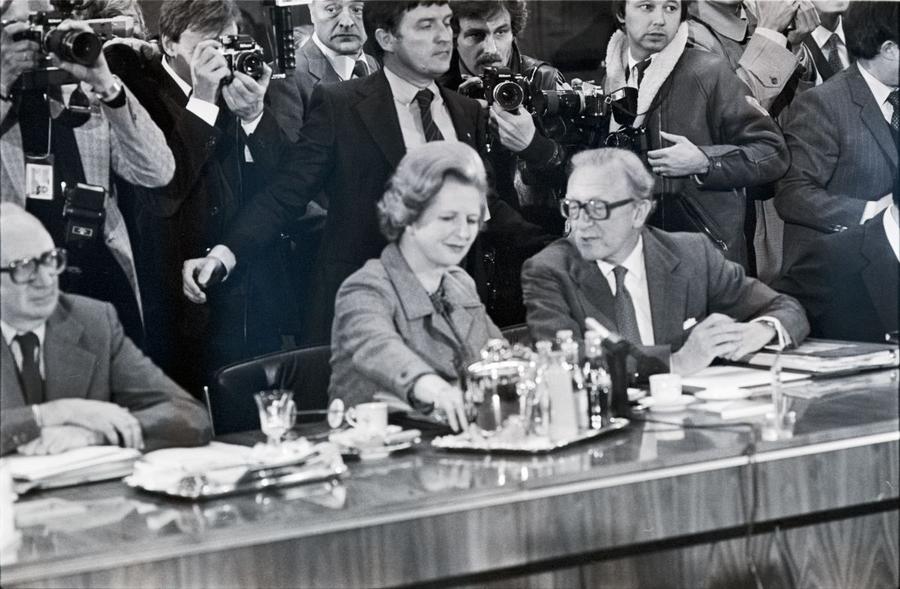 Margaret Thatcher et Lord Carrington lors du Conseil européen de Luxembourg (27-28 avril 1980)