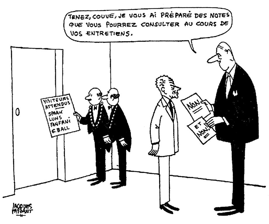 Caricature de Faizant sur la crise de la chaise vide (14 juillet 1965)