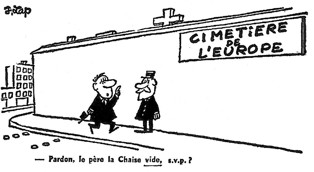 Caricature de Lap sur la crise de la chaise vide (13 juillet 1965)