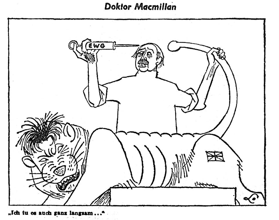 Caricature de Lang sur la demande d'adhésion du Royaume-Uni à la CEE (2 août 1961)