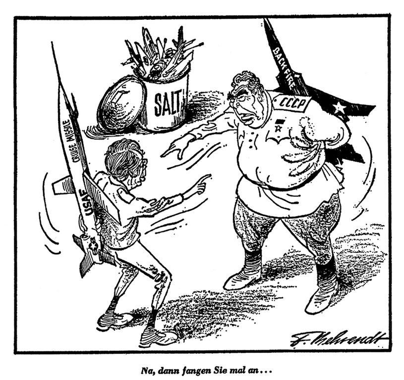 Cartoon by Behrendt on the SALT agreements (26 February 1977)