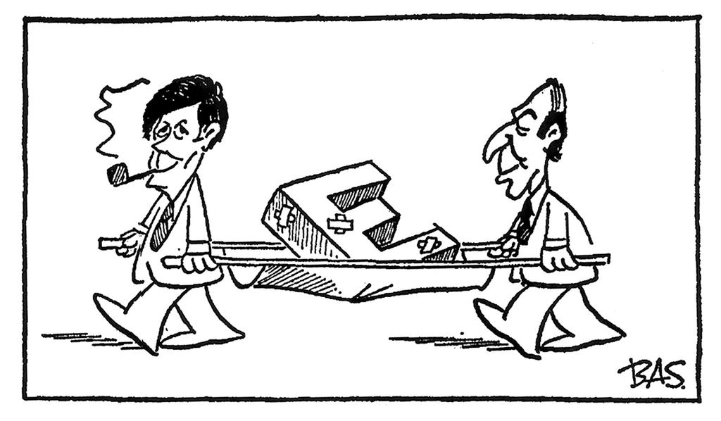 Cartoon by Bas on the Franco-German duo and the monetary crisis (31 May 1974)