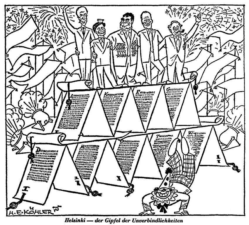 Cartoon by Köhler on the Helsinki Summit (30 July 1975)