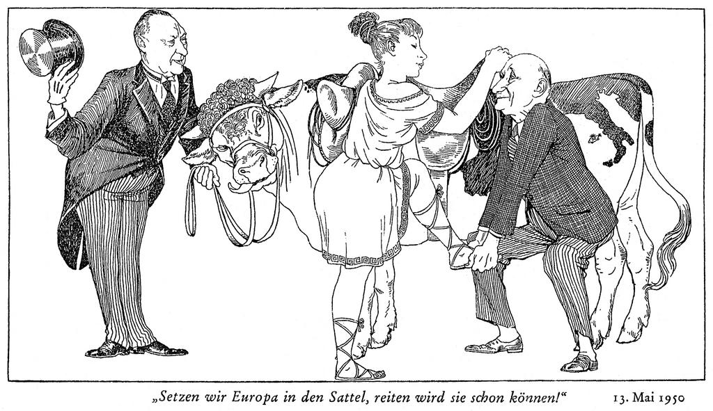 Caricature de Meinhard sur le plan Schuman (13 mai 1950)