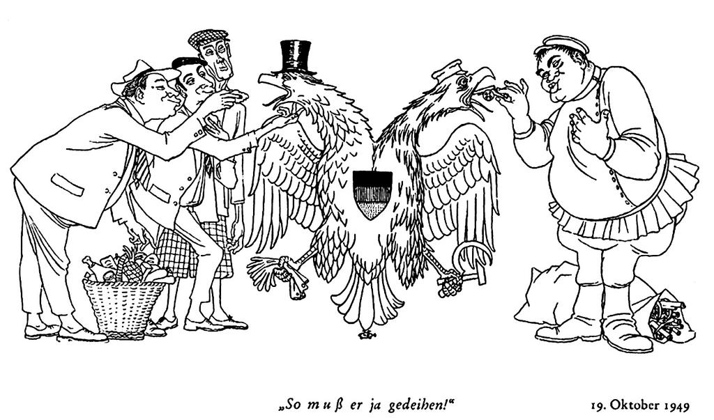 Caricature de Meinhard sur l'évolution politique de la RFA et de la RDA (19 octobre 1949)