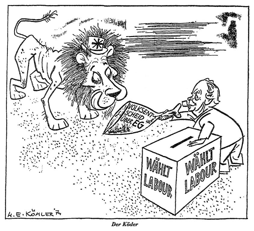 Caricature de Köhler sur l'adhésion britannique aux CE (21 septembre 1974)