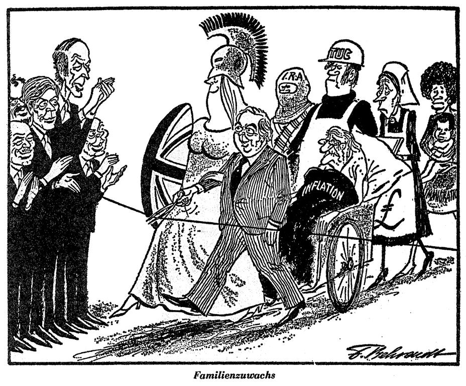 Caricature de Behrendt sur la décision du Royaume-Uni de rester dans la Communauté économique européenne (7 juin 1975)