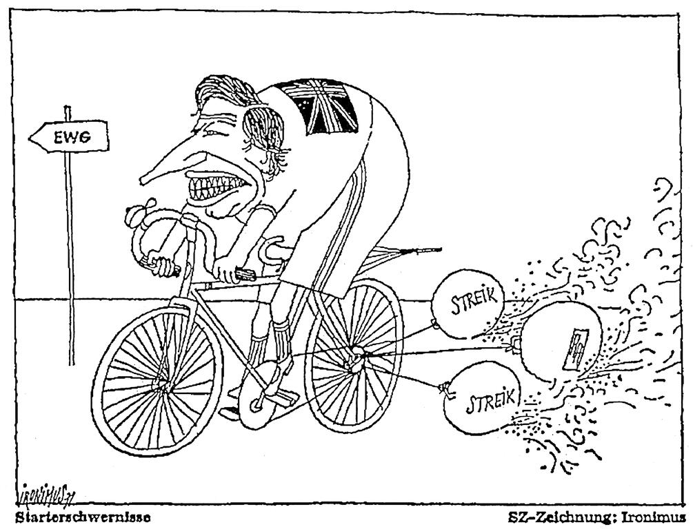 Caricature d'Ironimus sur l'adhésion du Royaume-Uni aux CE (15 février 1971)