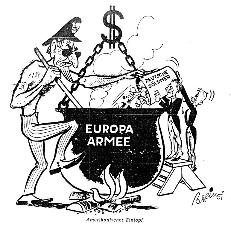 Caricature sur le projet de création d'une armée européenne (17 février 1951)