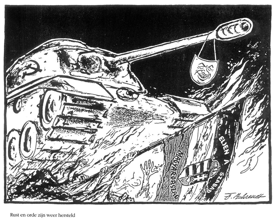 Caricature de Behrendt sur l'intervention militaire soviétique en Hongrie (1956)