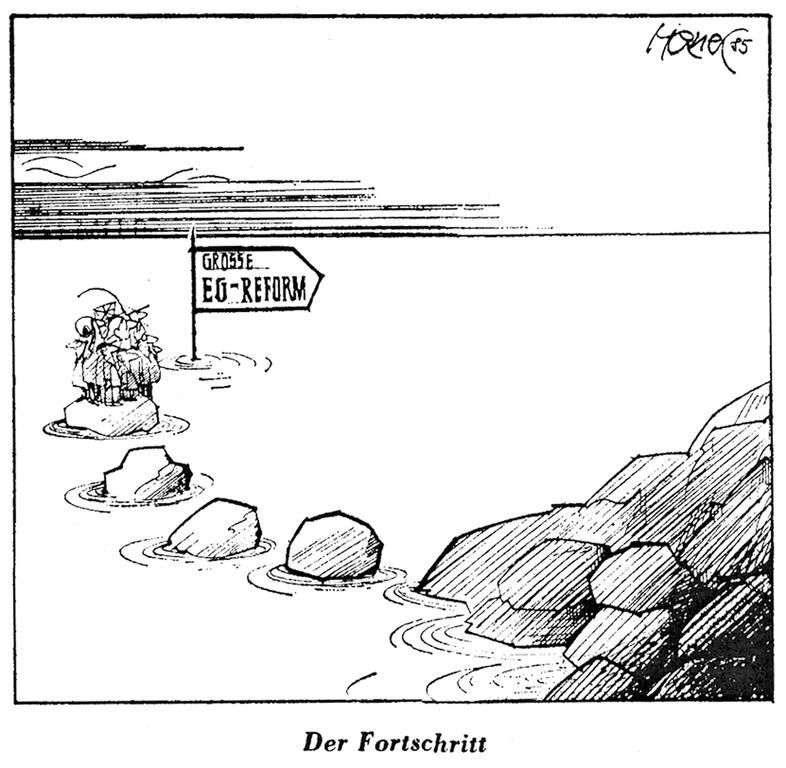 Cartoon by Hanel on the reform of the European institutions (6 December 1985)