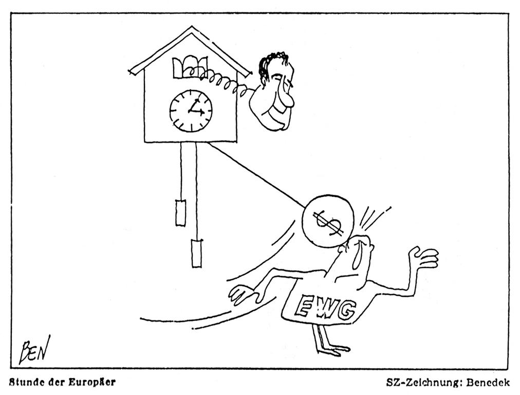 Cartoon by Benedek on the collapse of the Bretton Woods System (20 August 1971)