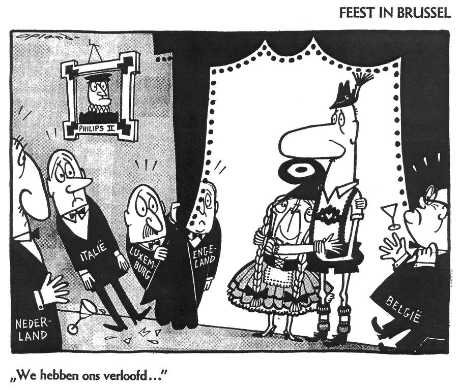 Karikatur von Opland zum deutsch-französischen Freundschaftsvertrag (26. Januar 1963)