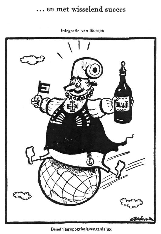 Karikatur von Opland zu den Vorhaben einer Zollunion in Westeuropa (3. Dezember 1949)