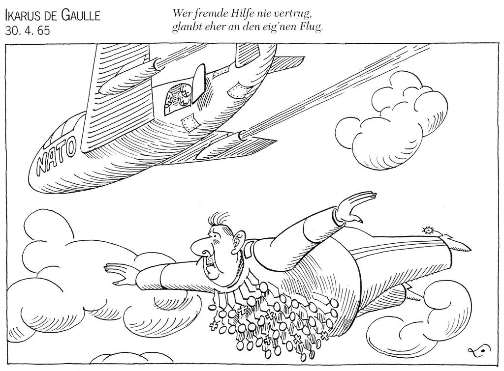 Caricature de Lang sur De Gaulle et l'OTAN (30 avril 1965)