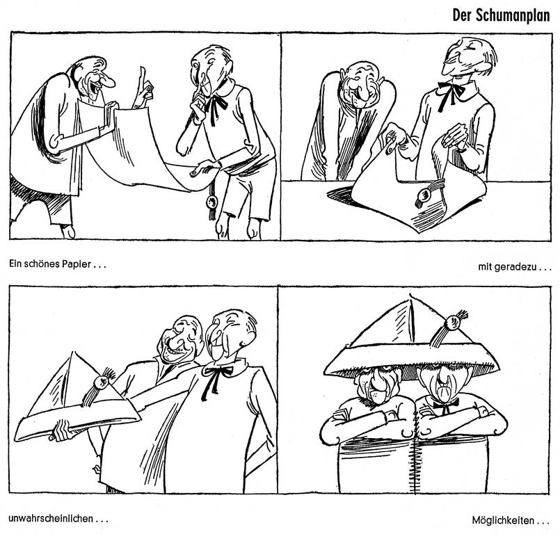 Caricature de Lang sur le traité instituant la CECA (1951)