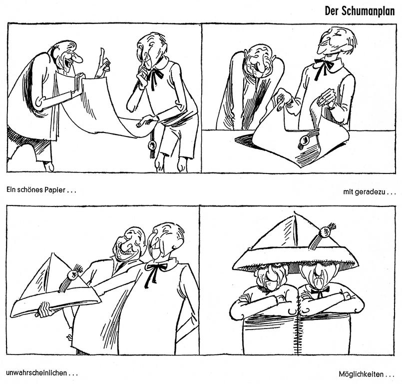 Caricature de Lang sur le traité instituant la CECA (1951)