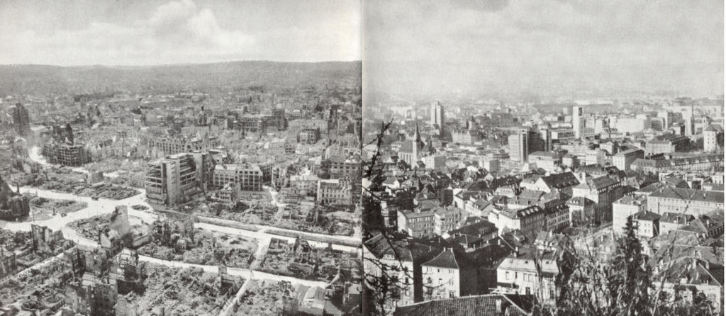 Stuttgart city centre in 1947 and 1955