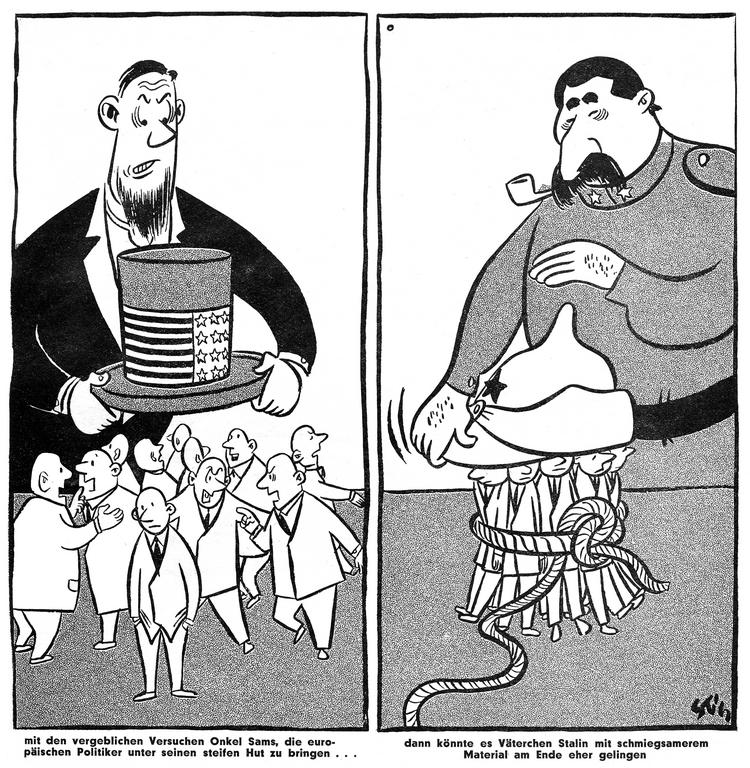 Cartoon on the foreign policy of the United States and the Soviet Union (January 1951)