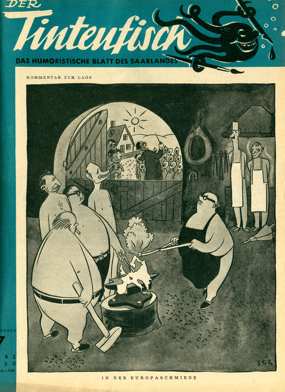 Cartoon by Stig on the Saar question (March 1950)