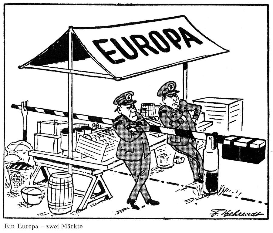 Cartoon by Behrendt on the relations between EFTA and EEC