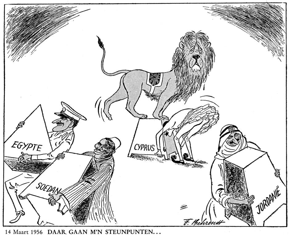 Cartoon by Behrendt on the British colonial empire (14 March 1956)