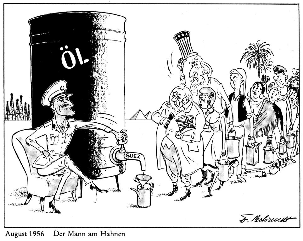 Caricature de Behrendt sur la crise de Suez (1956)