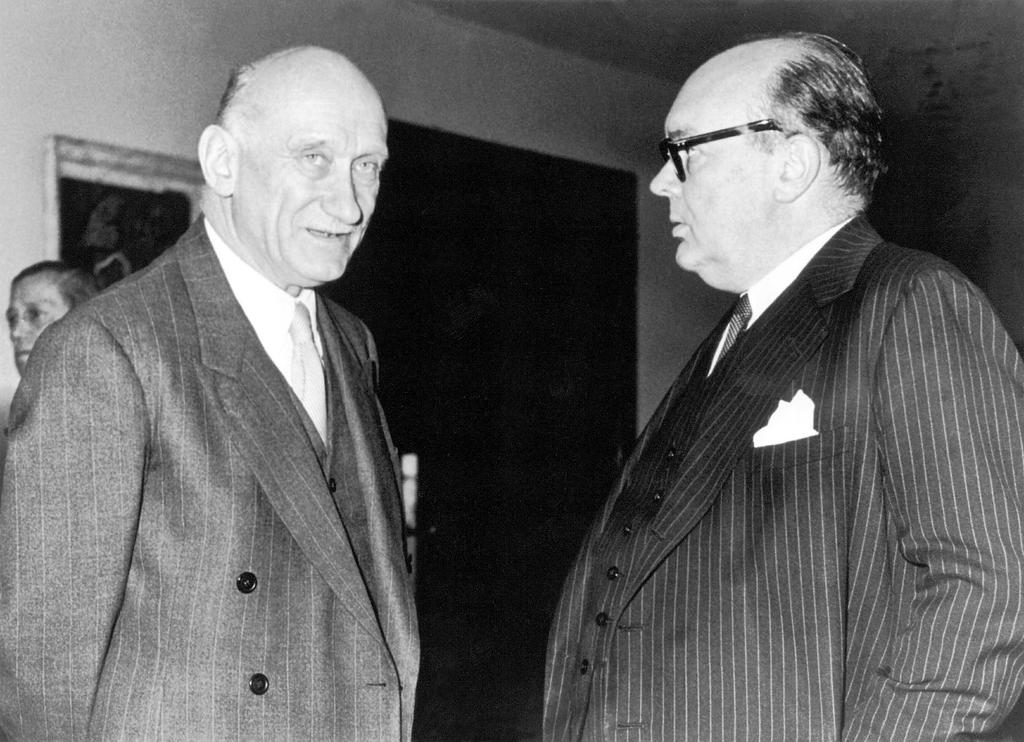 Robert Schuman et Paul-Henri Spaak (Strasbourg, 7 août 1950)