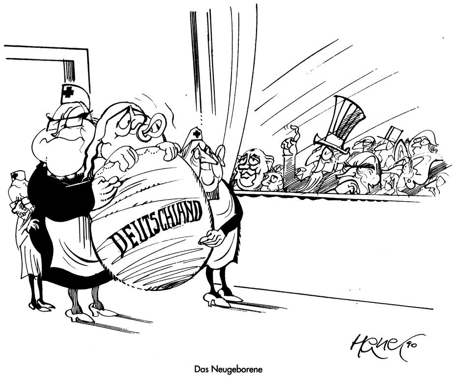 Cartoon by Hanel on German reunification (1990)