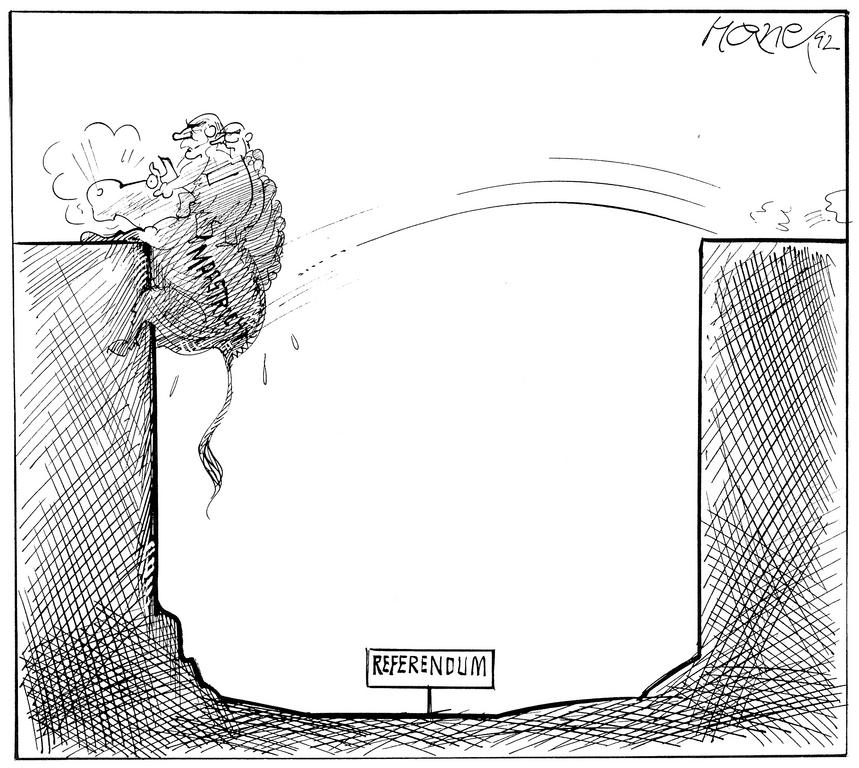 Caricature de Hanel sur le référendum français pour la ratification du traité de Maastricht (Septembre 1992)