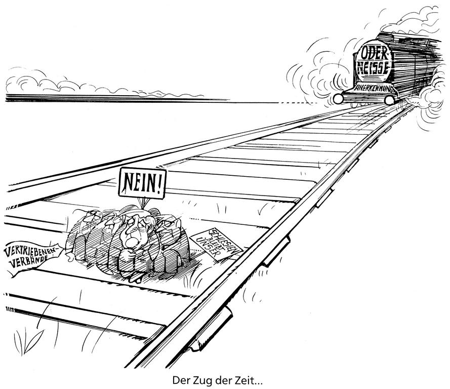 Caricature de Hanel sur la question de la ligne <i>Oder-Neisse</i> (1990)