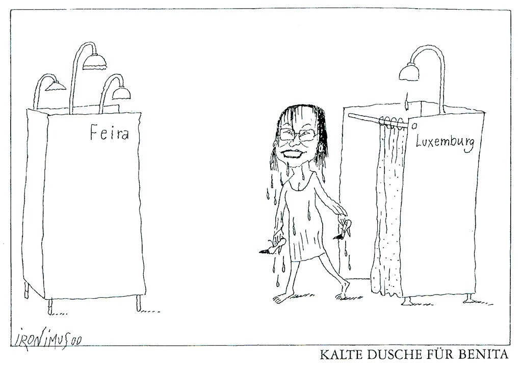 Karikatur von Ironimus zum Ende der Maßnahmen gegen Österreich (14. Juni 2000)