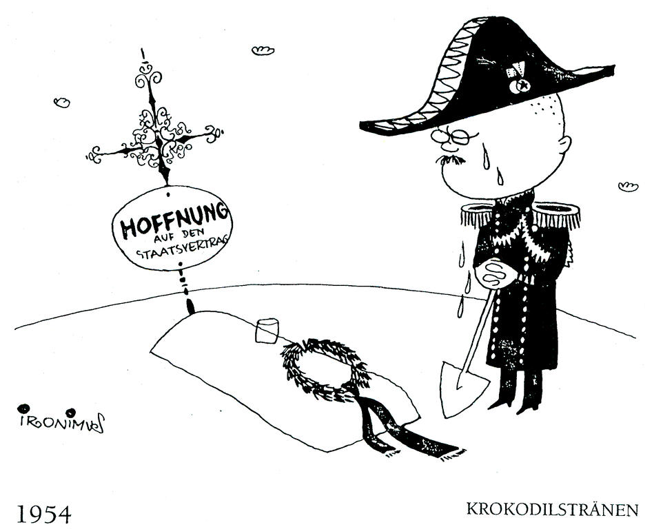 Caricature d'Ironimus sur les négociations relatives au traité d'État (1954)