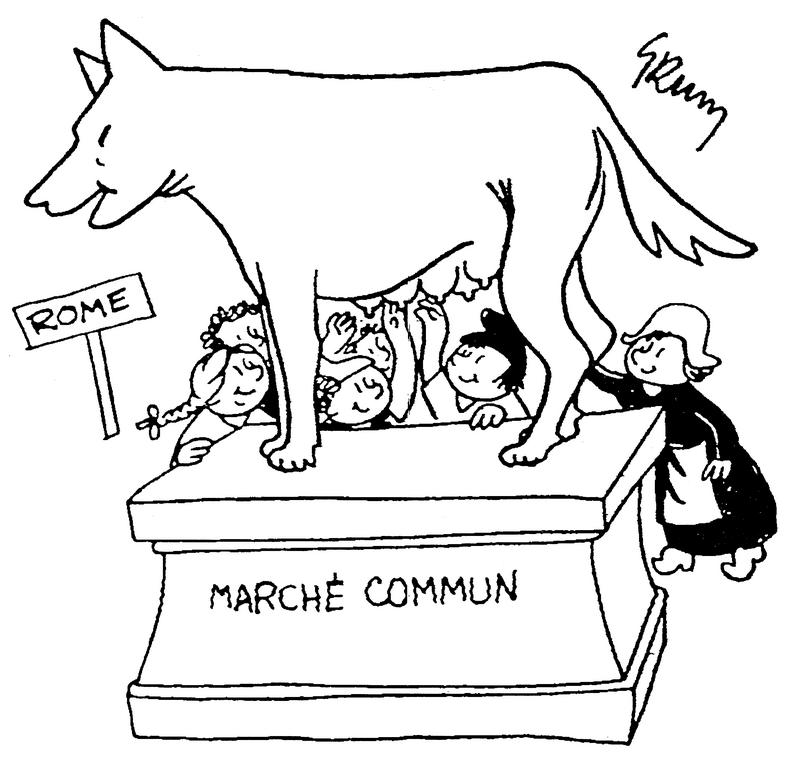 Caricature sur la signature des traités de Rome (4 avril 1957)