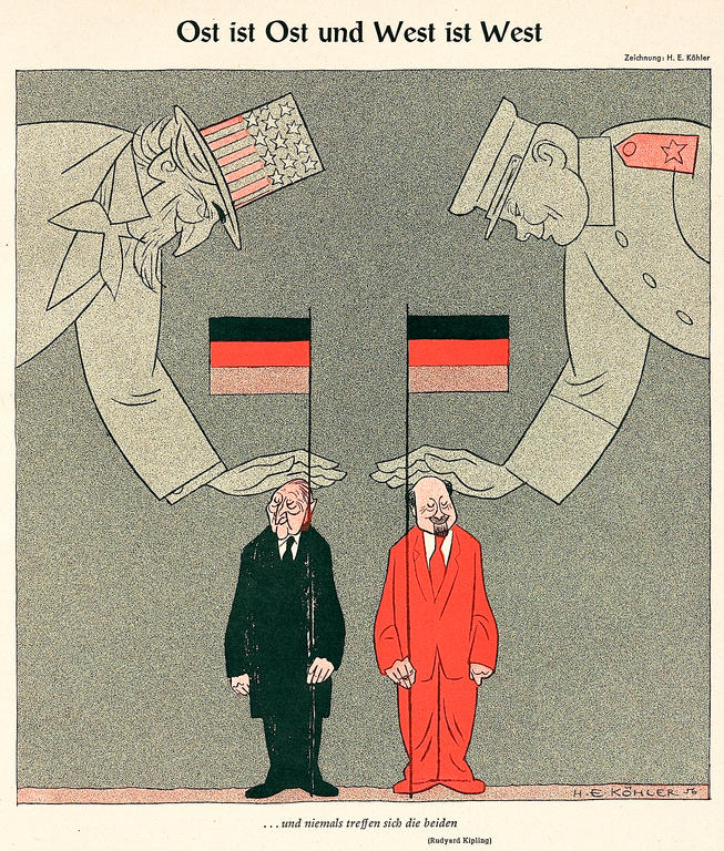 Cartoon by Köhler on relations between the FRG and the GDR (1956)