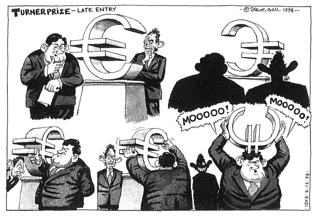 Caricature de Steve Bell sur le Royaume-Uni et l'euro (1998)