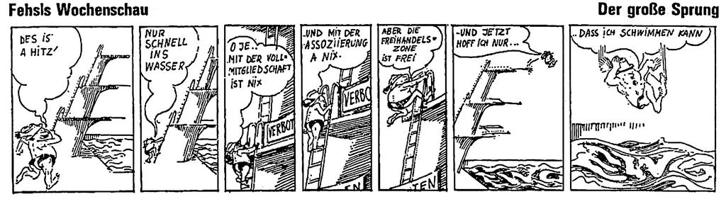 Karikatur zur Unterzeichnung der Freihandelsabkommen zwischen Österreich und der EWG (23. Juli 1972) 