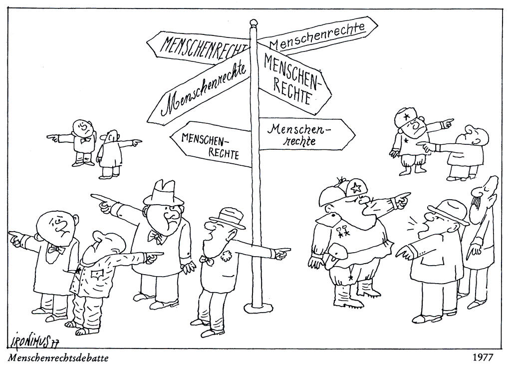 Cartoon by Ironimus on the CSCE and human rights (1977)