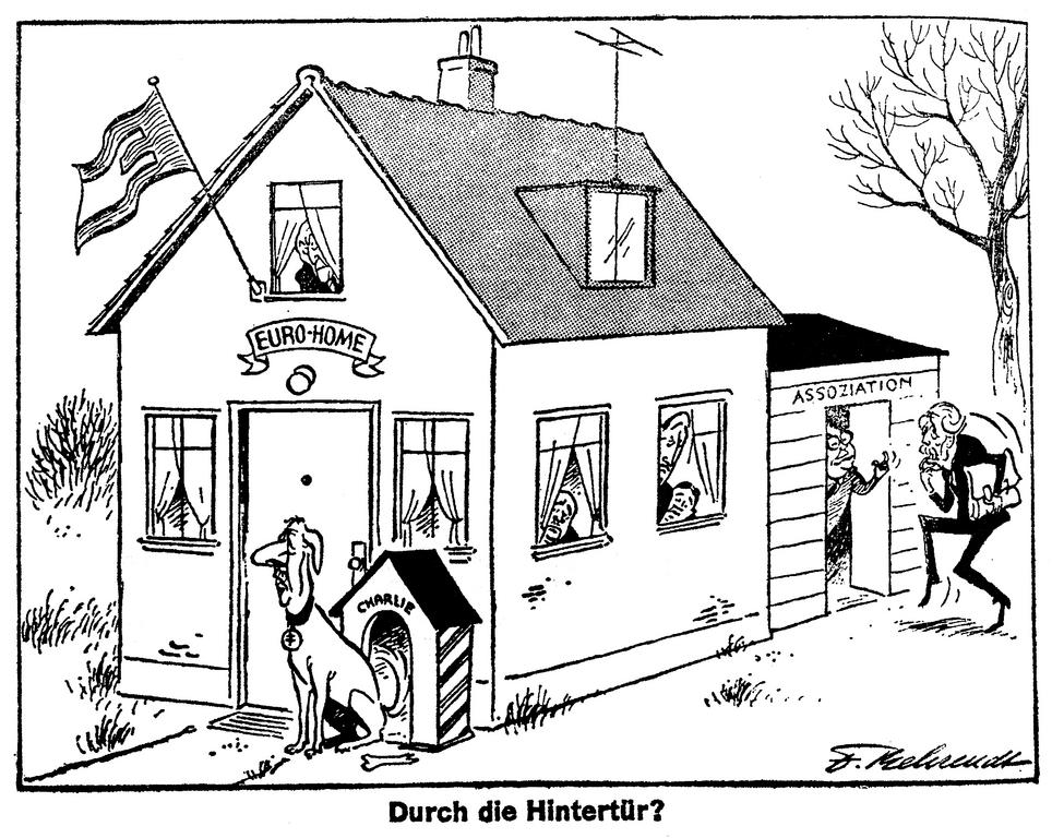 Karikatur von Behrendt zum Beitritt des Vereinigten Königreichs zu den Europäischen Gemeinschaften (22. Februar 1963) 