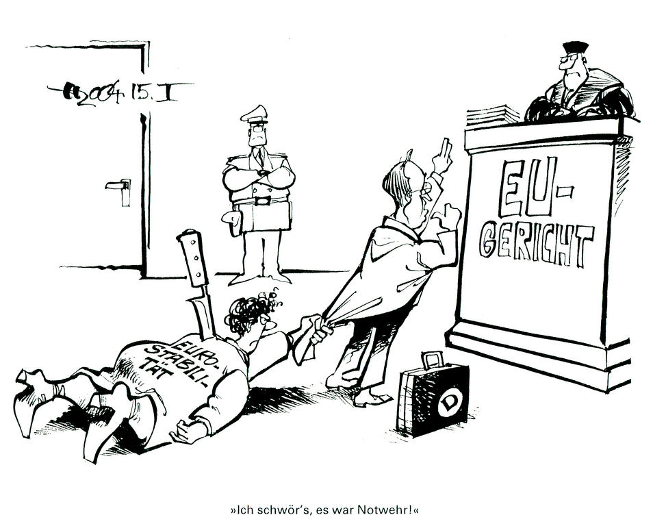 Caricature d'Haitzinger sur l'Allemagne face au pacte de stabilité (15 janvier 2004)