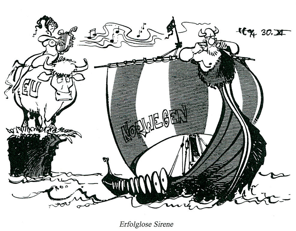 Cartoon by Haitzinger on the issue of Norway’s accession to the EU (30 November 1994)