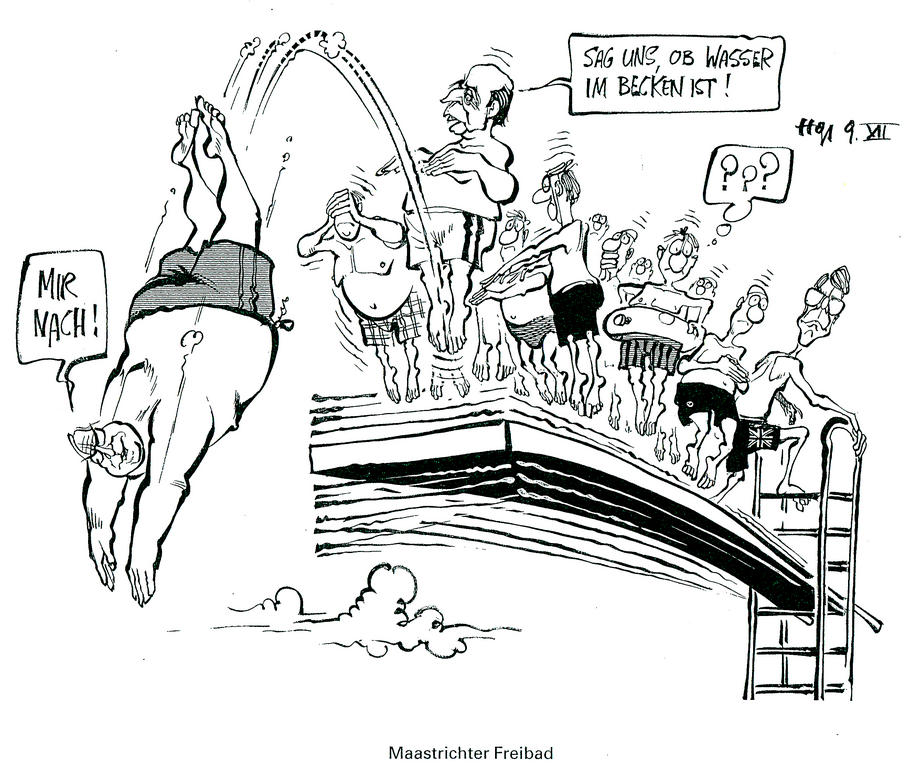 Karikatur von Haitzinger zum Europäischen Rat von Maastricht (9. Dezember 1991)